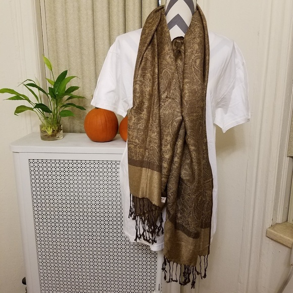 Brown pashmina and silk scarf - Picture 1 of 4